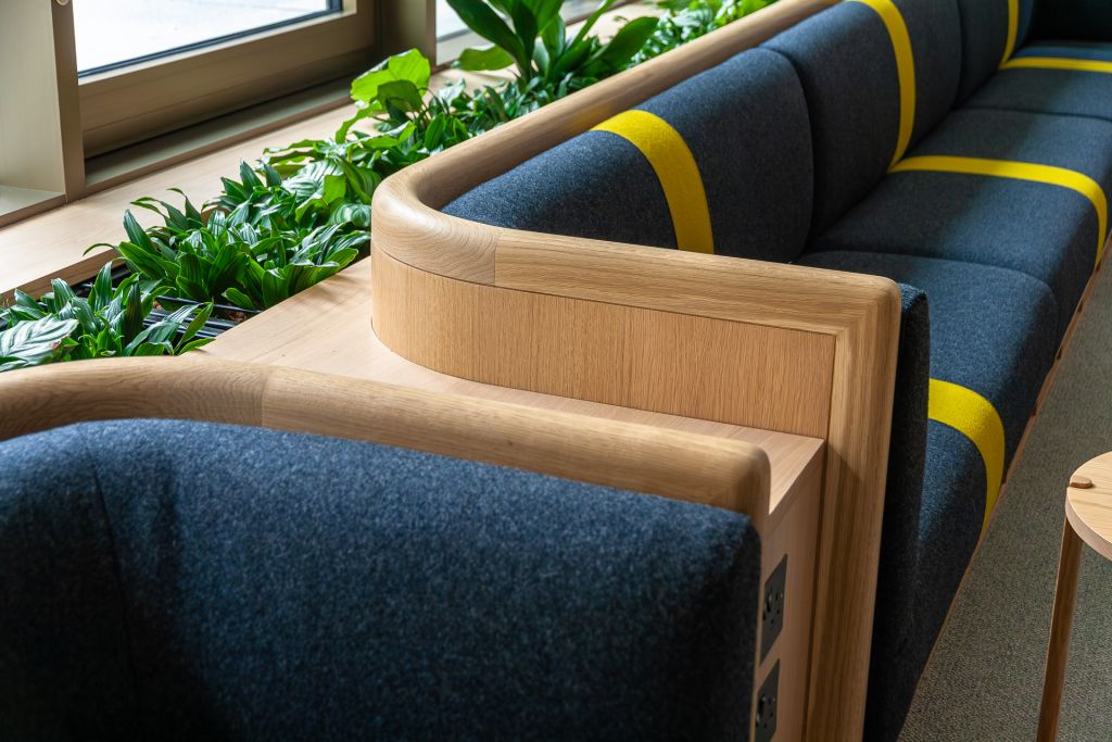 banquette oak frame detail of curved corner